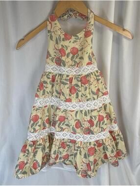 Shabby Chic Apple Crochet Tiered Twirl Yellow SunDress Summer Halter Sz 6